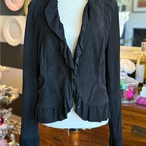 Black Suede INC International Concepts Black Ruffle Jacket